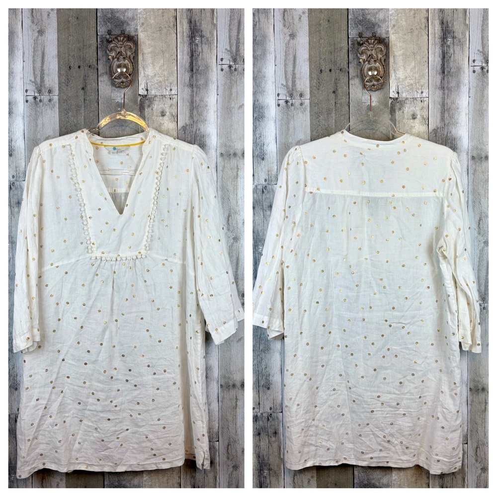 Boden Evangeline Tunic in White Linen Polka Dot Size 8 Regular. - Picture 11 of 16